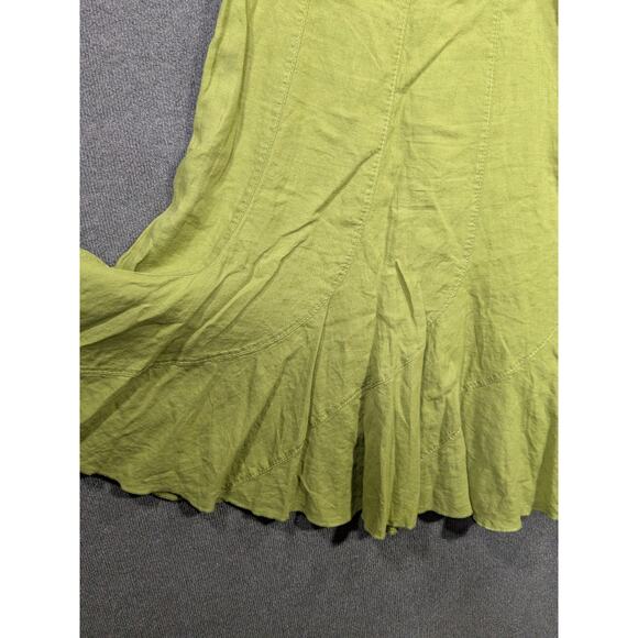 J Jill Linen Skirt Womens 10 Midi Green Twirl Indie Prep Boho Eclectic Casual - Picture 2 of 11